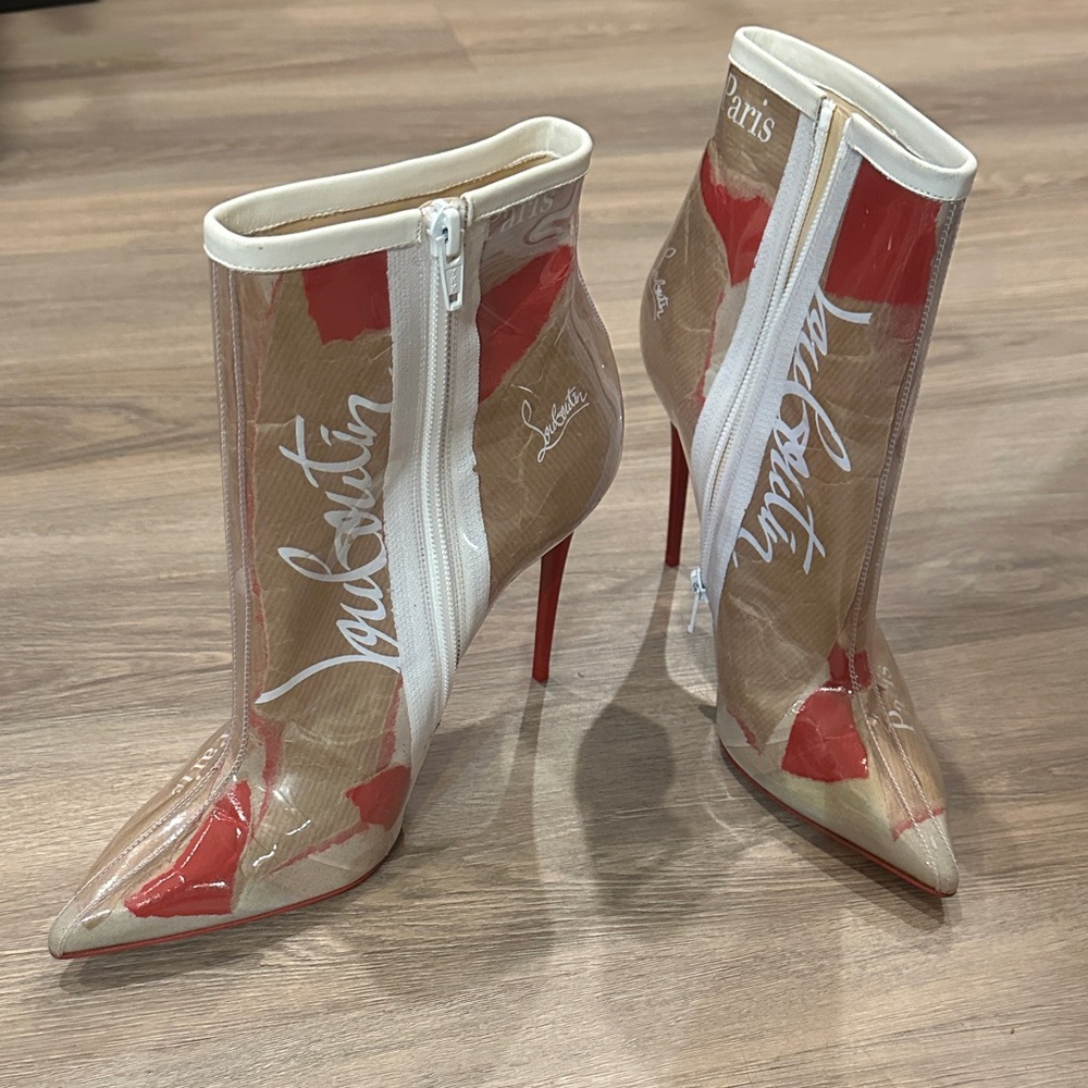Christian Louboutin Red and Cream Heeled Boots
